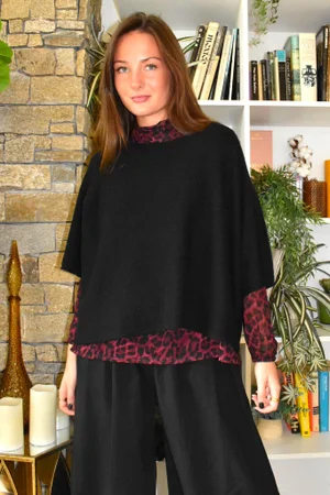 Tiby Cashmere Touch Layering Top Leopard Aubergine